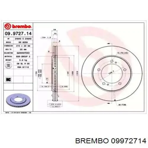 Тормоз дисковый передний Brembo 09972714 цена, от 43.42 USD