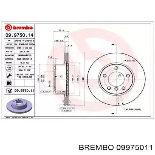 Передние тормозные диски 09975011 Brembo