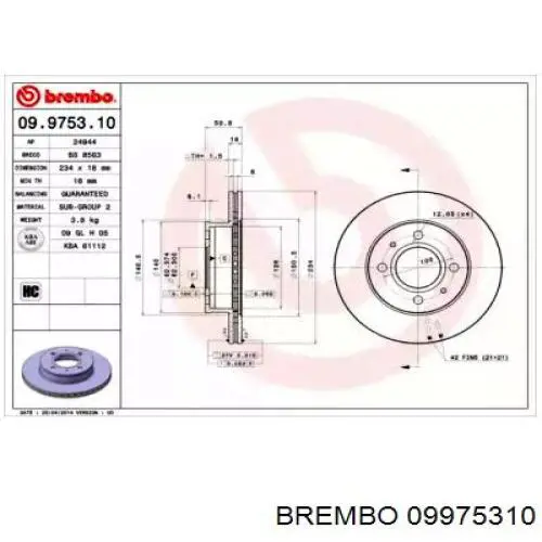 Передние тормозные диски 09975310 Brembo