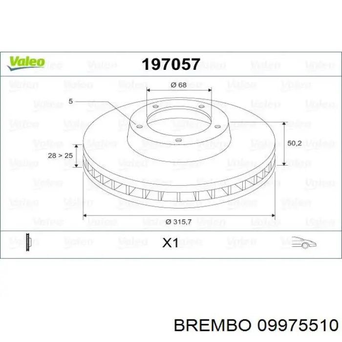 Передние тормозные диски 09975510 Brembo