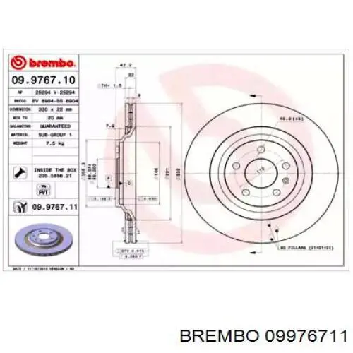 Задний тормозной диск Brembo 09976711 цена, от 76.70 USD