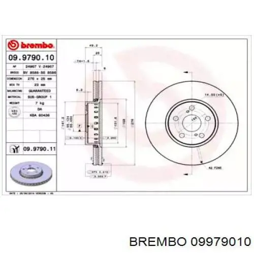 09979010 Brembo диск тормозной передний