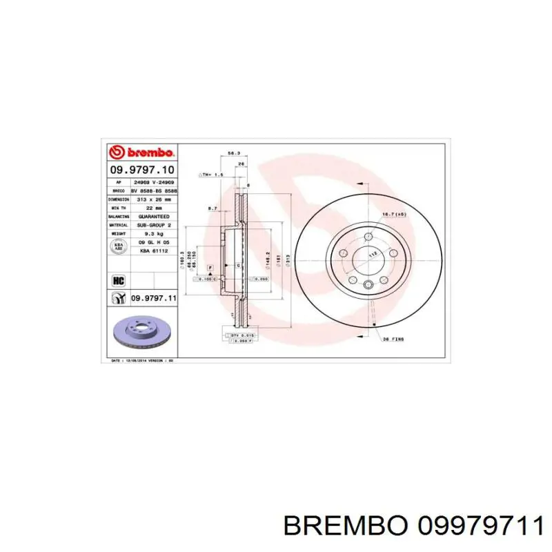 09.9797.11 Brembo диск тормозной передний