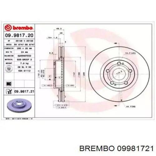 09.9817.21 Brembo диск тормозной передний