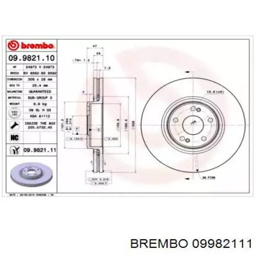 09.9821.11 Brembo диск тормозной передний