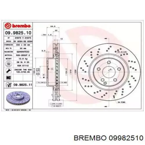 09982510 Brembo диск тормозной передний