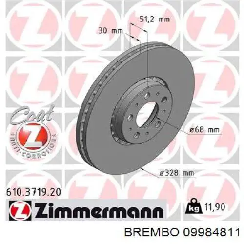 09984811 Brembo Диск тормозной передний
