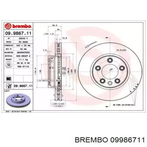 Купить 09986711 Brembo Ротор тормозной