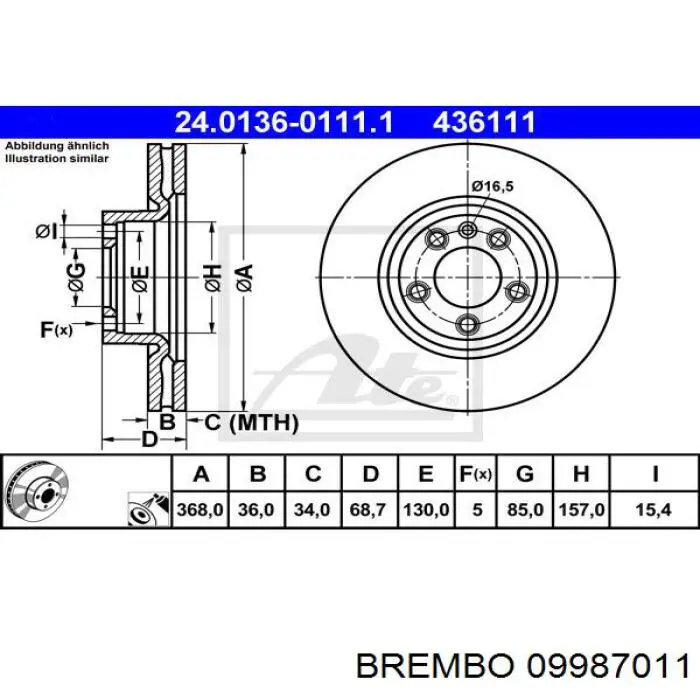 Передний тормозной диск Brembo 09987011