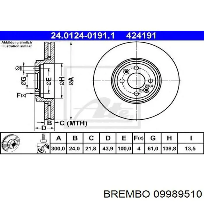 Передний тормозной диск Brembo 09989510