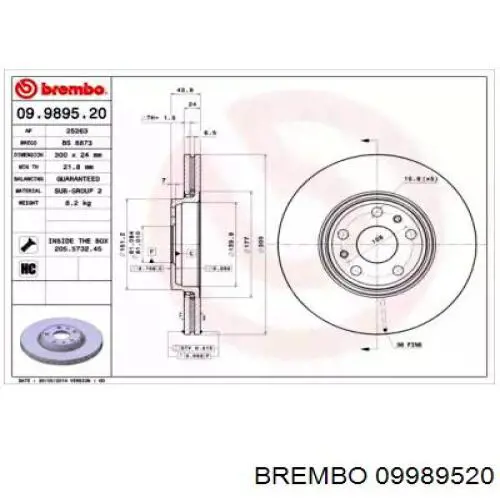 Передние тормозные диски 09989520 Brembo