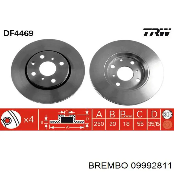 Передние тормозные диски 09992811 Brembo