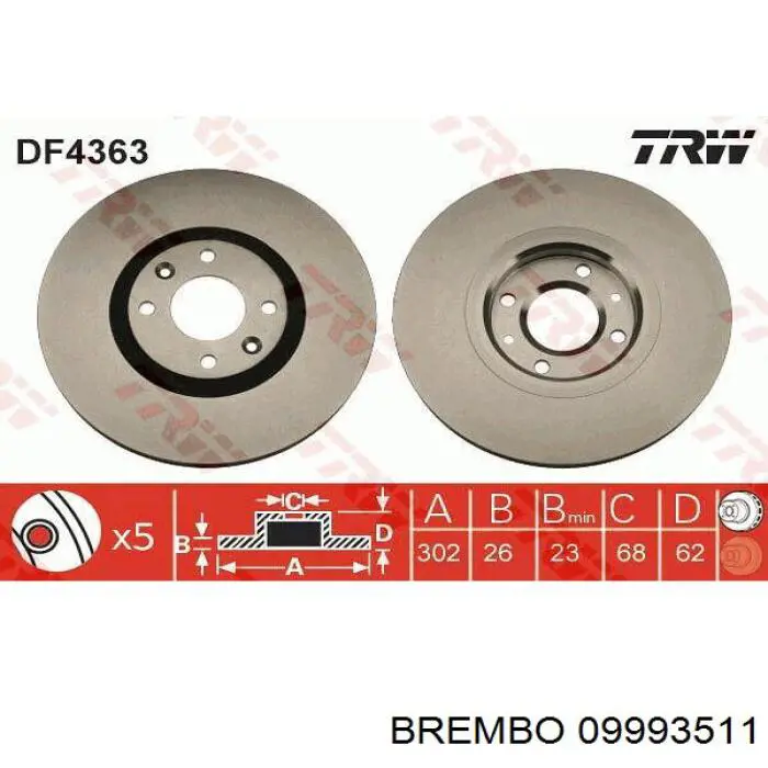 Передние тормозные диски 09993511 Brembo