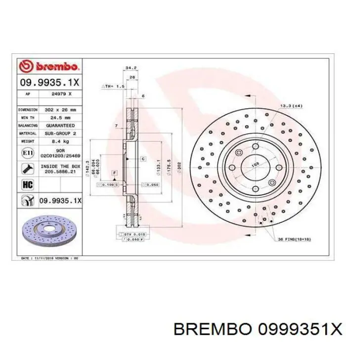 0999351X Brembo диск тормозной передний