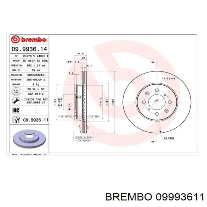 09.9936.11 Brembo диск тормозной передний