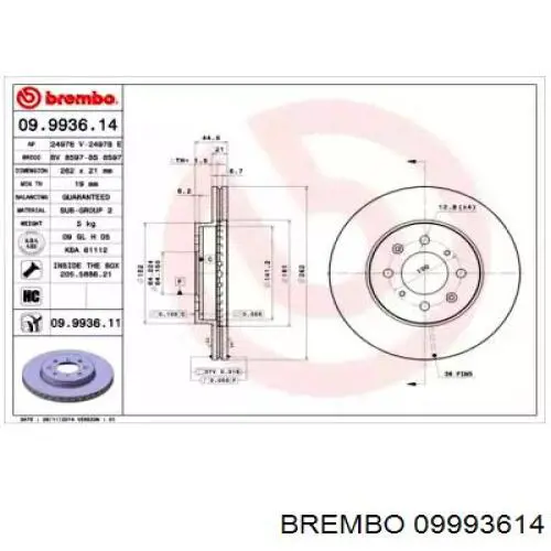 09993614 Brembo диск тормозной передний