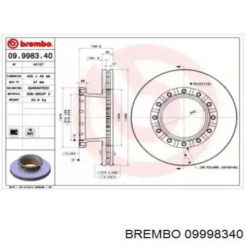 Передние тормозные диски 09998340 Brembo