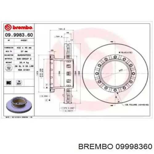 09998360 Brembo disco do freio traseiro