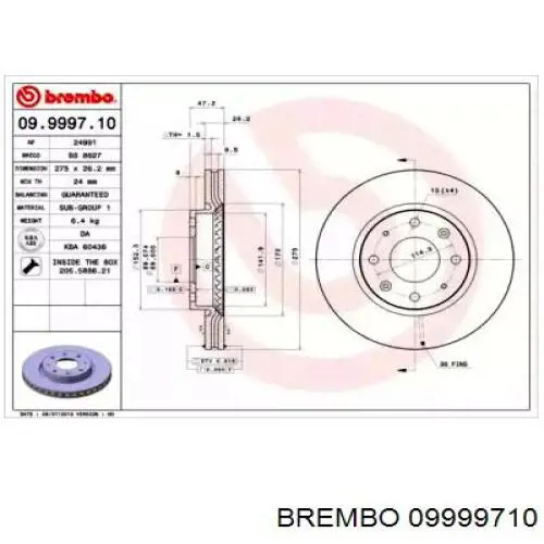 Передние тормозные диски 09999710 Brembo