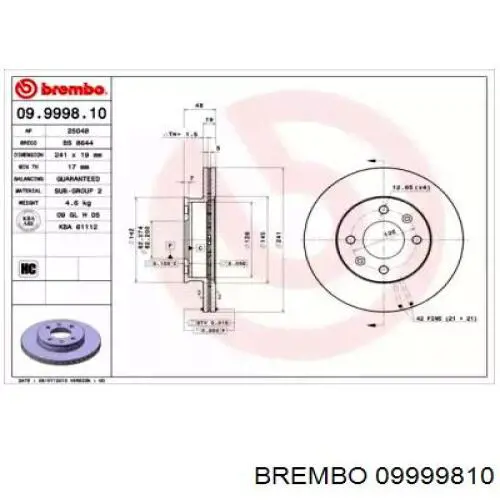 Купить 09999810 Brembo Ротор тормозной