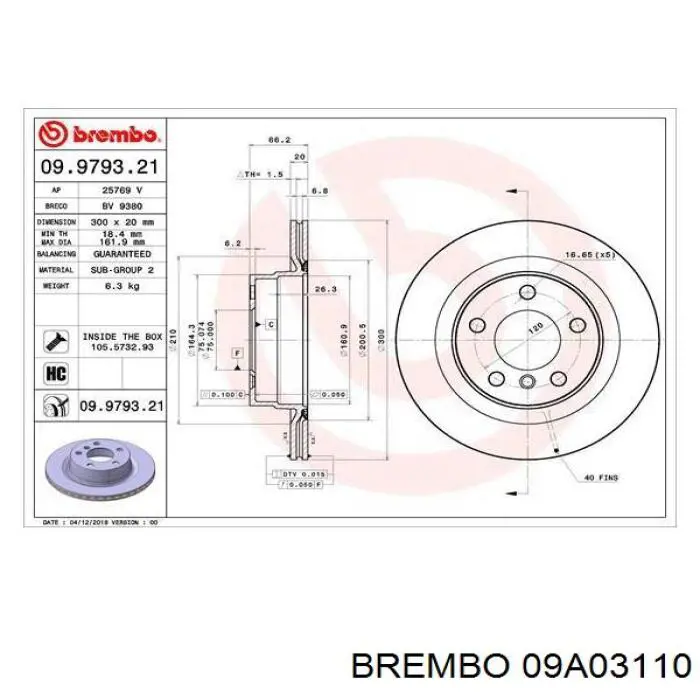 09A03110 Brembo Диск тормозной передний