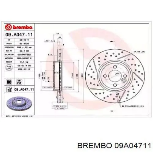 Передние тормозные диски 09A04711 Brembo