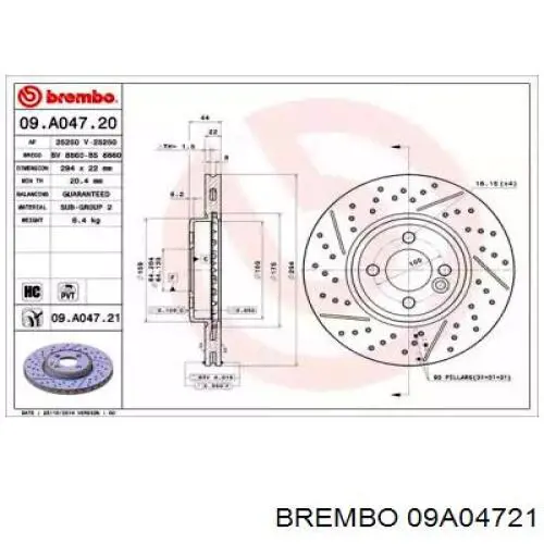 Передние тормозные диски 09A04721 Brembo