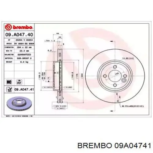 Передние тормозные диски 09A04741 Brembo