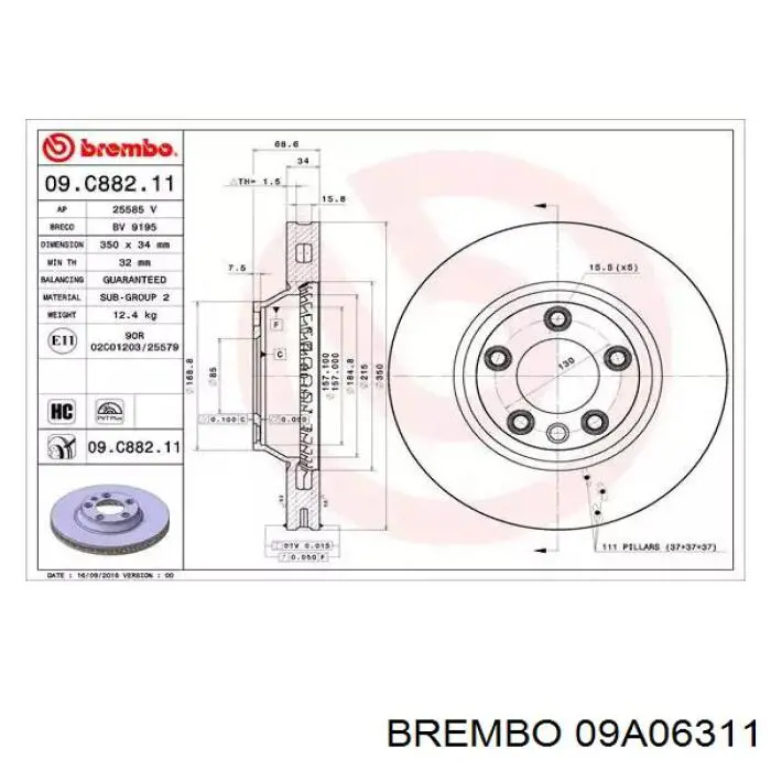 09A06311 Brembo диск тормозной передний