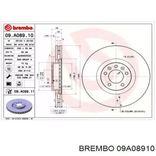 09A08910 Brembo диск тормозной передний