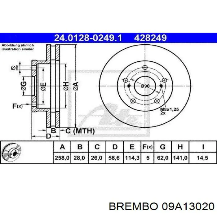 Freno de disco delantero 09A13020 Brembo