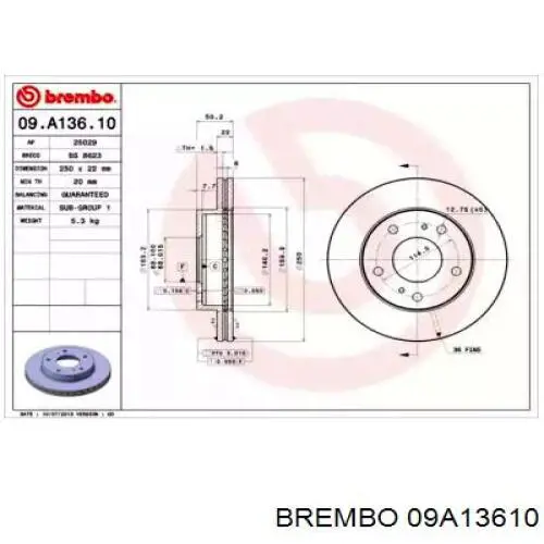 Передние тормозные диски 09A13610 Brembo