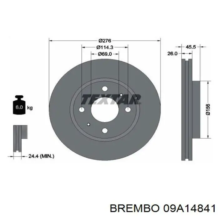 Тормоз дисковый передний Brembo 09A14841 цена, от 47.78 USD