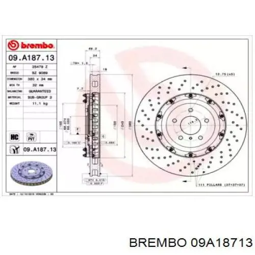 Передние тормозные диски 09A18713 Brembo