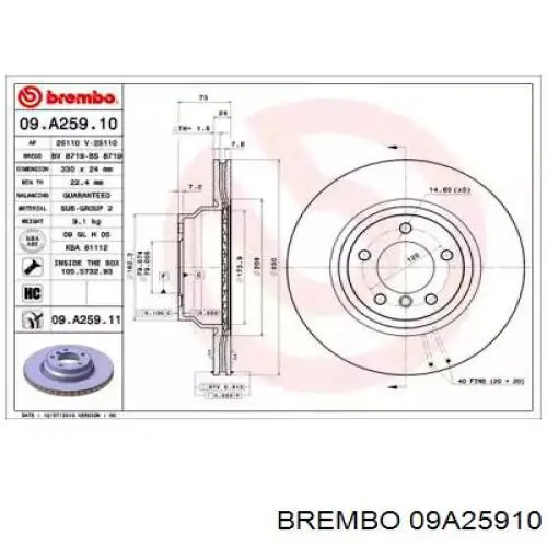 09A25910 Brembo диск тормозной передний