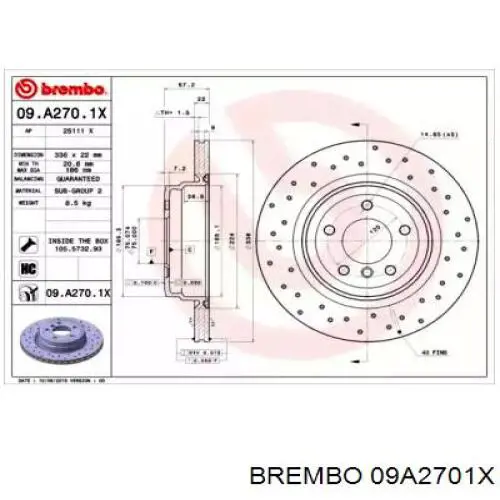 09.A270.1X Brembo диск тормозной задний