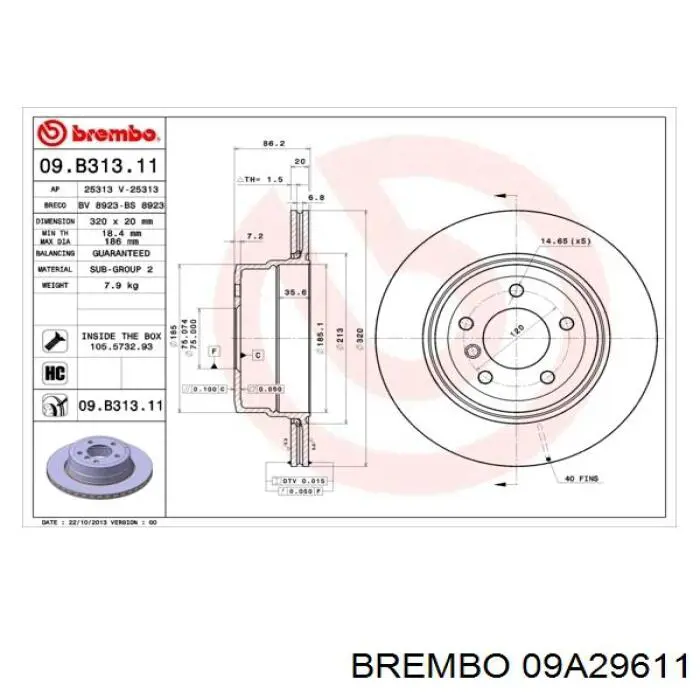 Тормоз дисковый передний Brembo 09A29611 цена, от 54.65 USD