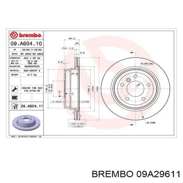 Передние тормозные диски 09A29611 Brembo