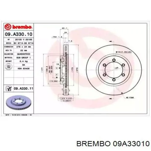 Передние тормозные диски 09A33010 Brembo