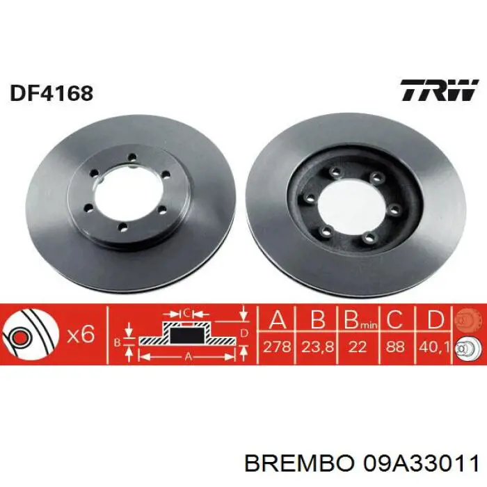 Передний тормозной диск Brembo 09A33011