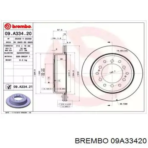 Тормозные диски 09A33420 Brembo