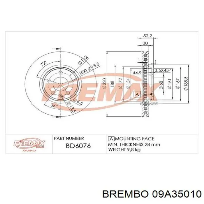 09A35010 Brembo Диск тормозной передний
