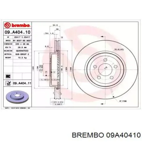 Передние тормозные диски 09A40410 Brembo