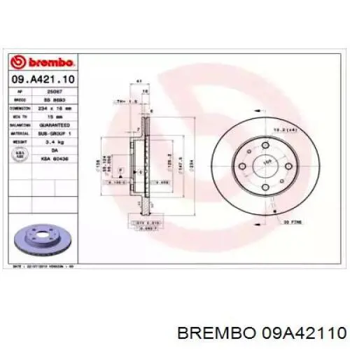 09A42110 Brembo диск тормозной передний