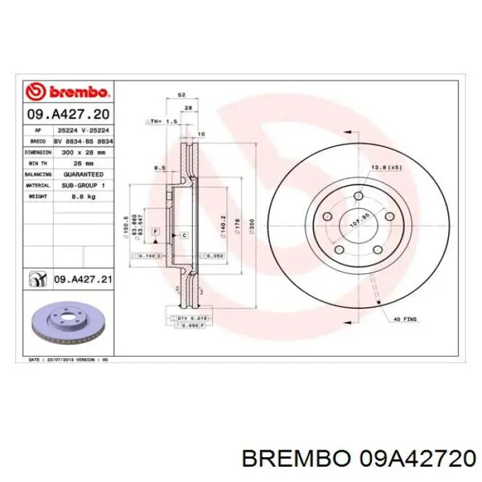 Передние тормозные диски 09A42720 Brembo