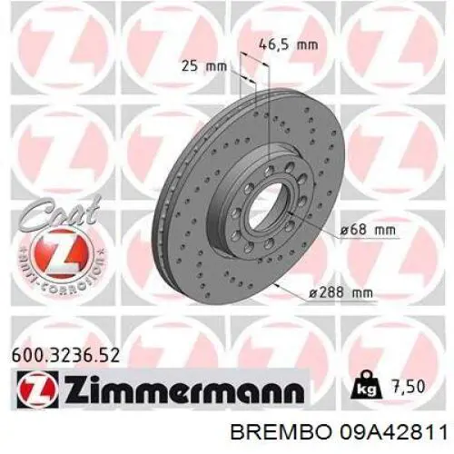 09A42811 Brembo Диск тормозной передний