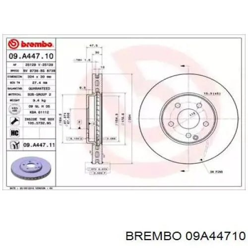 09A44710 Brembo диск тормозной передний