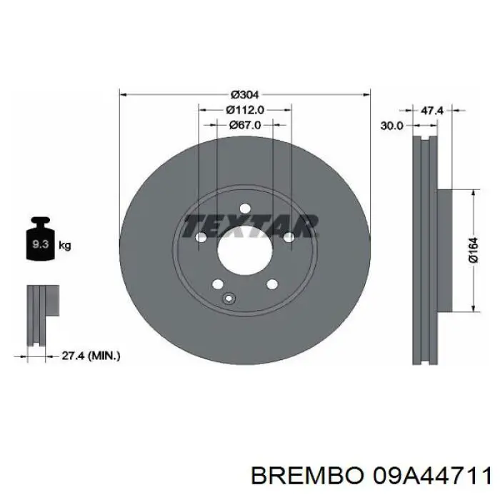 Freno de disco delantero 09A44711 Brembo