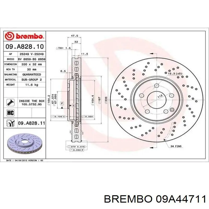 Передние тормозные диски 09A44711 Brembo