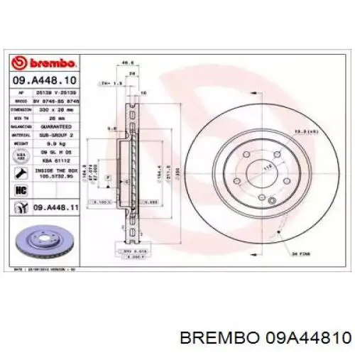 09.A448.10 Brembo диск тормозной передний